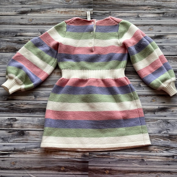 JANIE AND JACK STRIPED PUFF SLEEVE
SWEATER DRESS SIZE 3 AND JOGGERS SIZE 2T - Picture 3 of 9